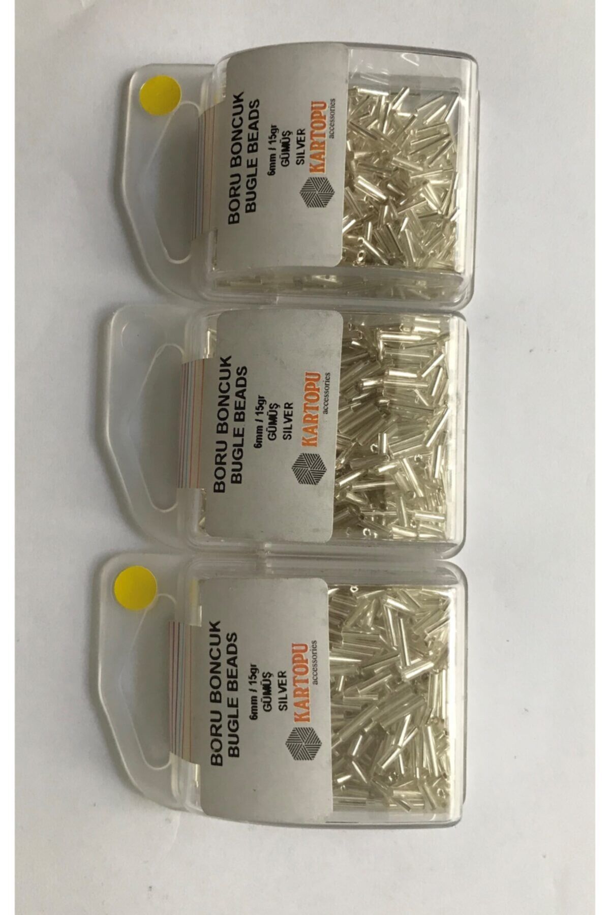 6mm Gümüş Renk Boru Boncuk 3 Lü Set