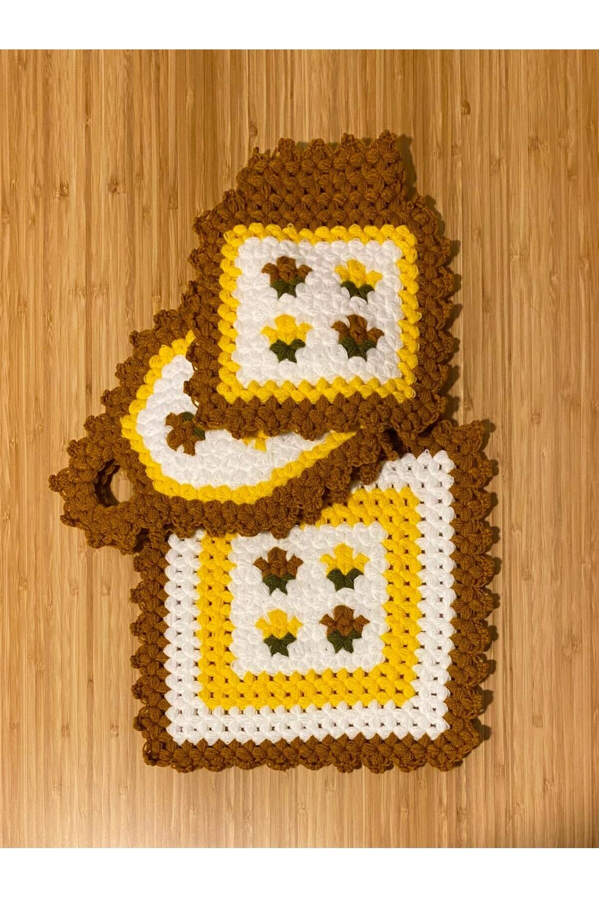 Çeyizlik Ve Banyo Lif Takımı 3'lü Set. Beyaz-Koyu Kamel-Sarı-Yeşil