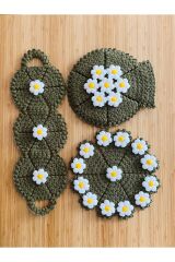 Çeyizlik Ve Banyo Lif Takımı 3'lü Set. Kabartma Papatya işleme.