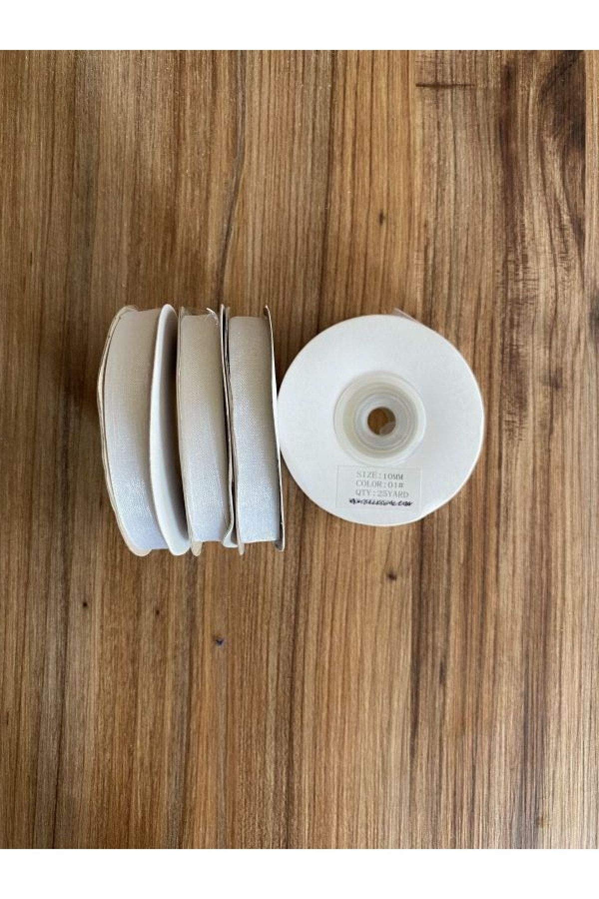 Organza (ORGANZE) Simli Kurdele 1cmx25metre 1 Adet. Koyu Krem.