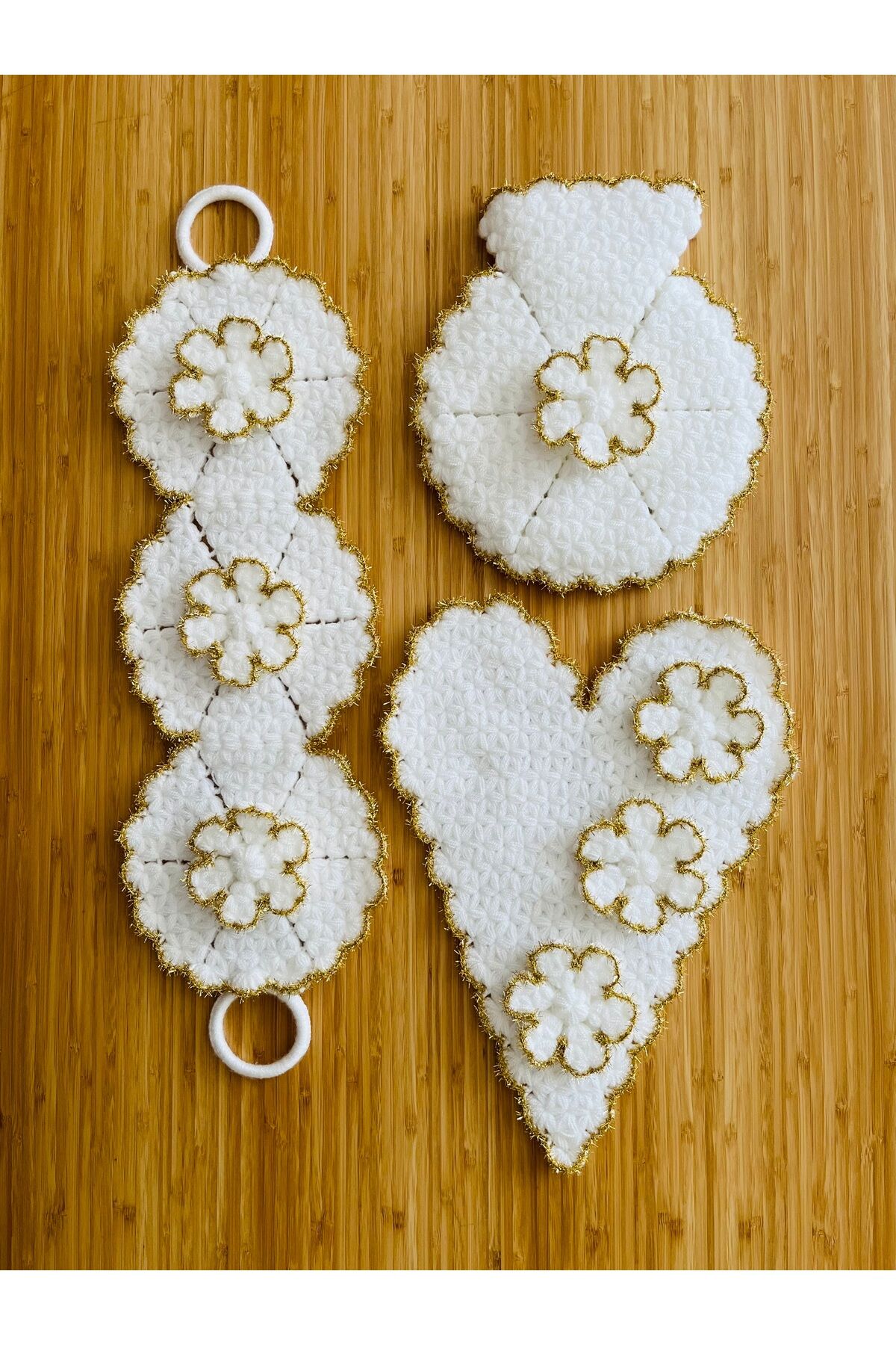 Çeyizlik Ve Banyo Lif Takımı 3'lü Set. Nakış Simli.