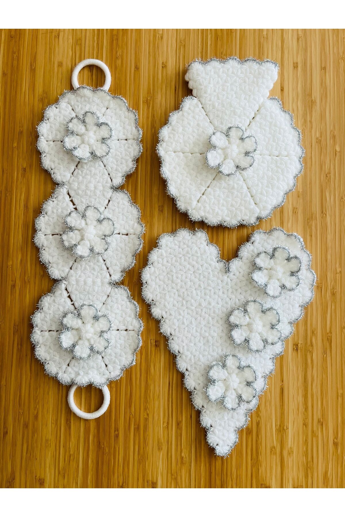 Çeyizlik Ve Banyo Lif Takımı 3'lü Set. Nakış Simli.