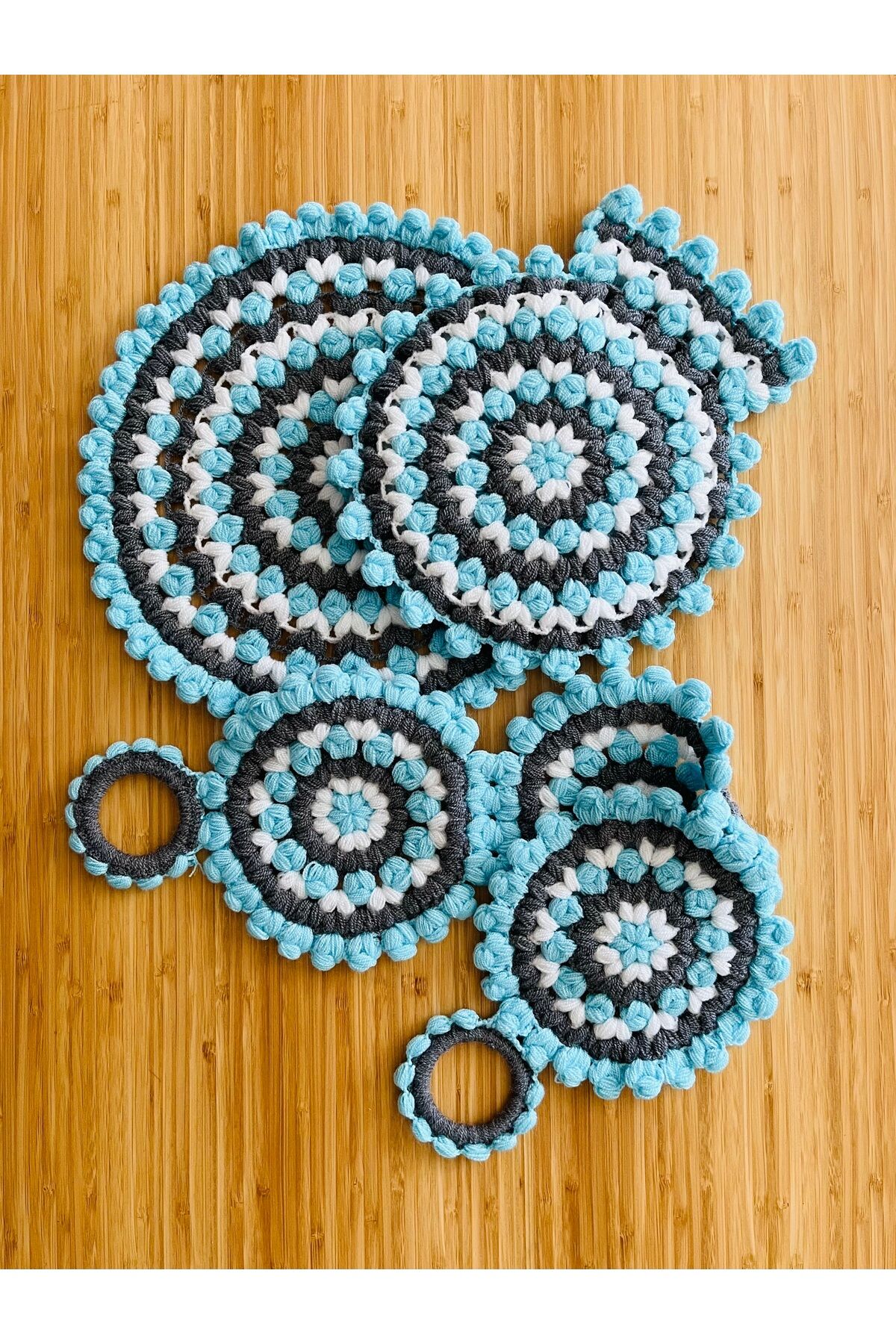 Çeyizlik Ve Banyo Lif Takımı 3'lü Set. Renk: Beyaz Mavi Gri.