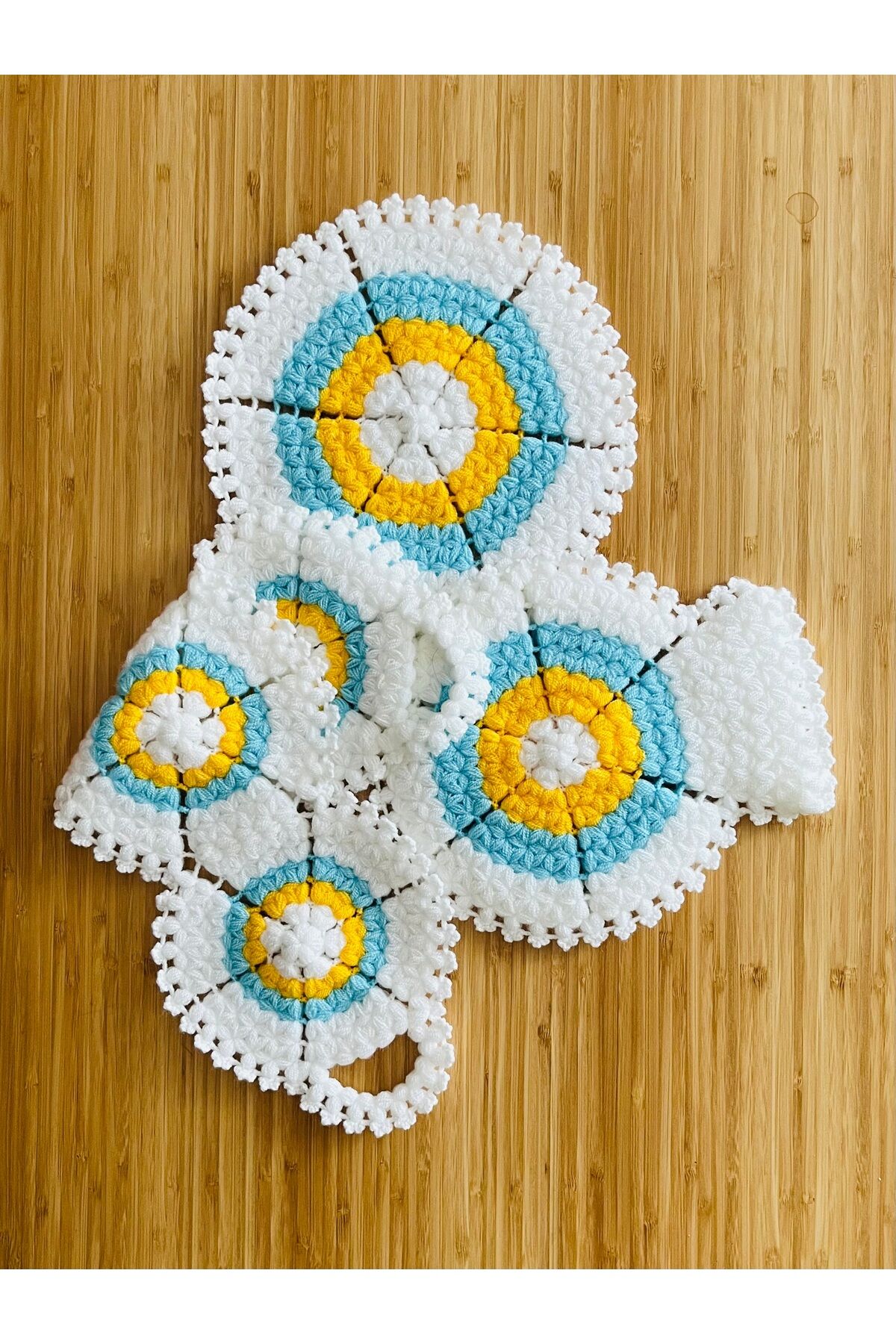 Çeyizlik Ve Banyo Lif Takımı 3'lü Set. Renk: Beyaz Turkuaz Sarı.