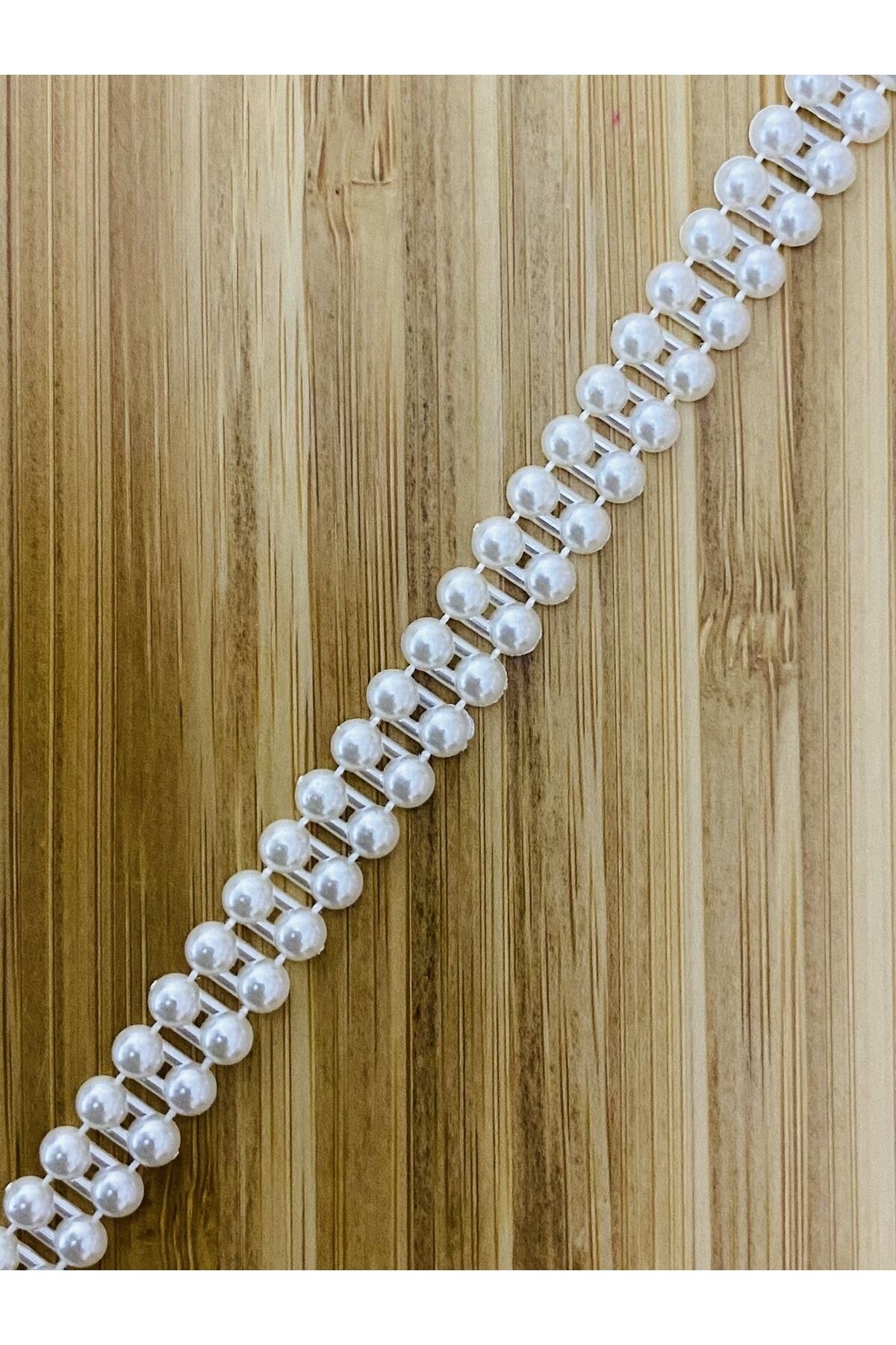 8mm Ikiz Şerit Yarım Inci. Beyaz. 4 Metre.