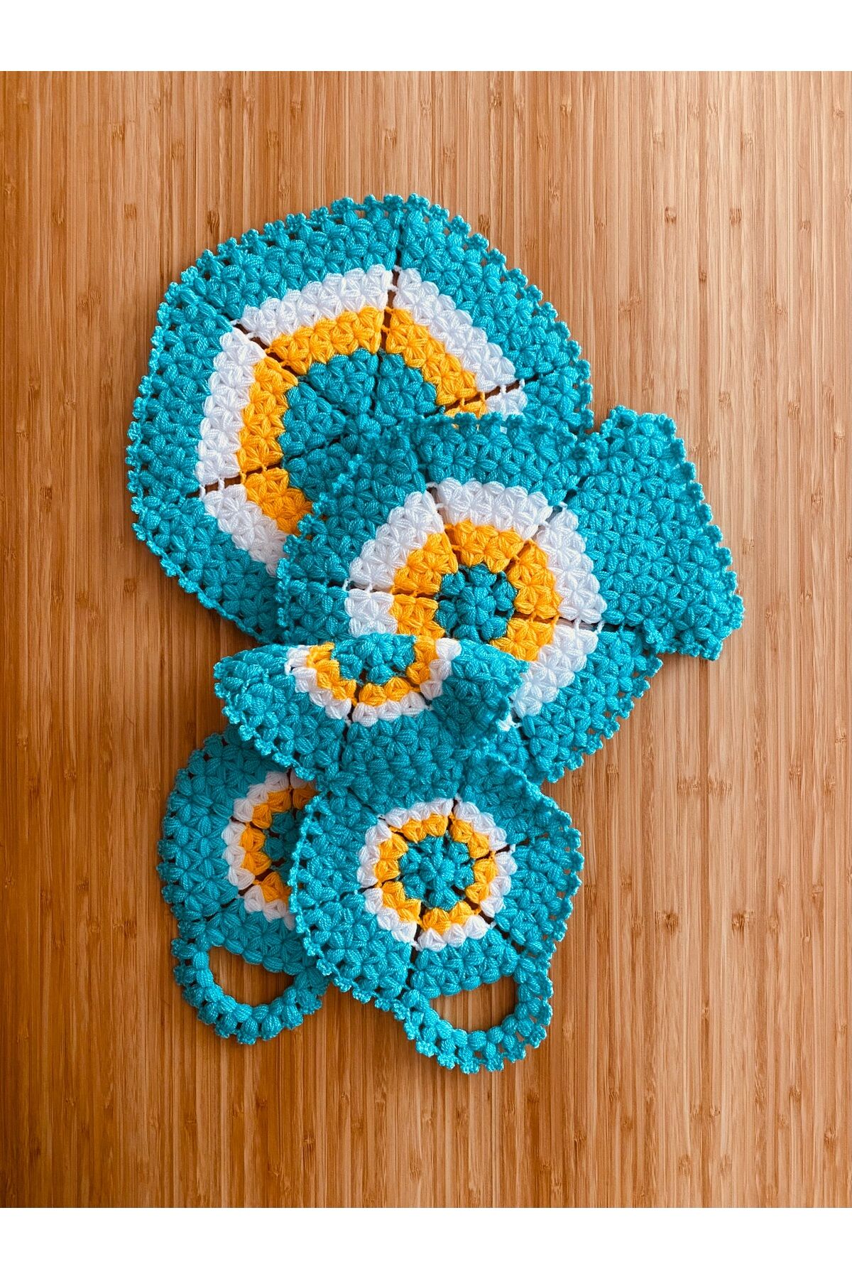 Çeyizlik Ve Banyo Lif Takımı 3'lü Set. Renk: Su yeşili-Beyaz-Sarı.