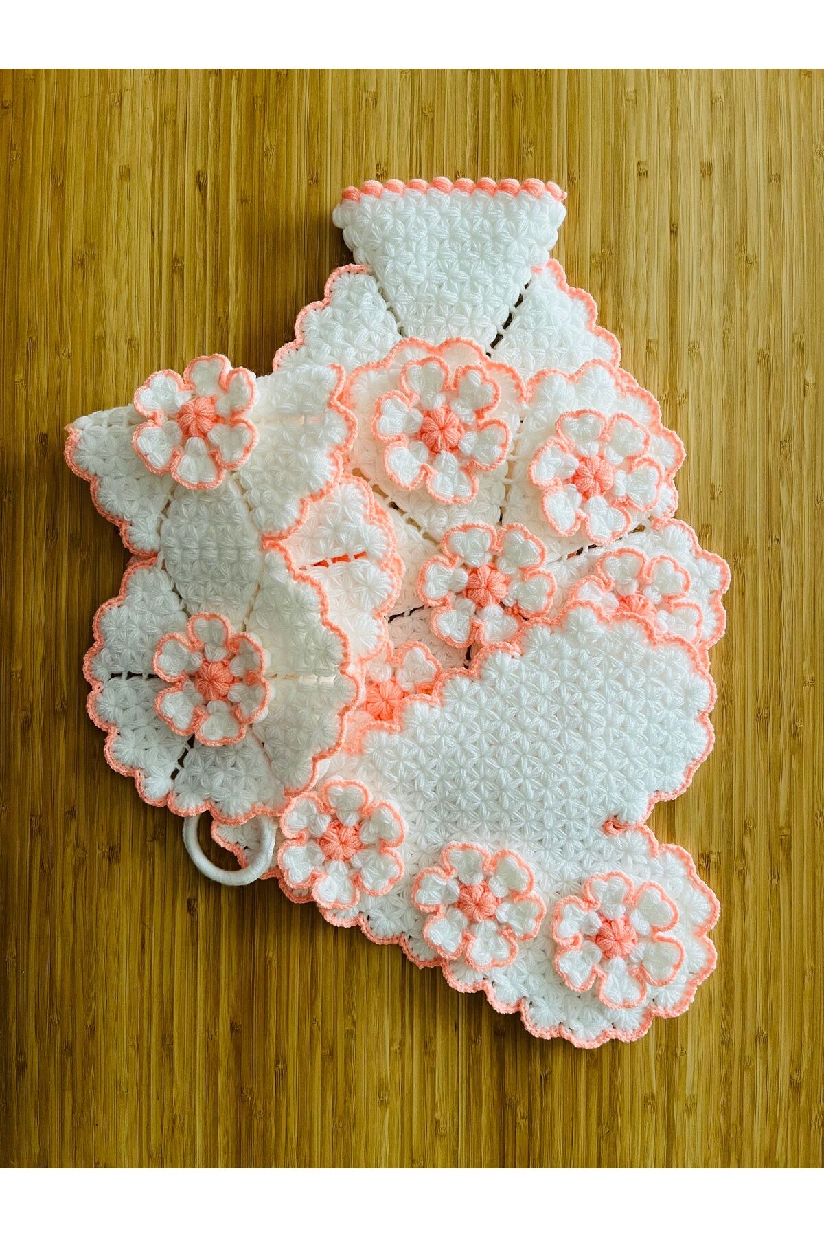 Çeyizlik Ve Banyo Lif Takımı 4'lü Set. Renk: Beyaz Yavruağzı