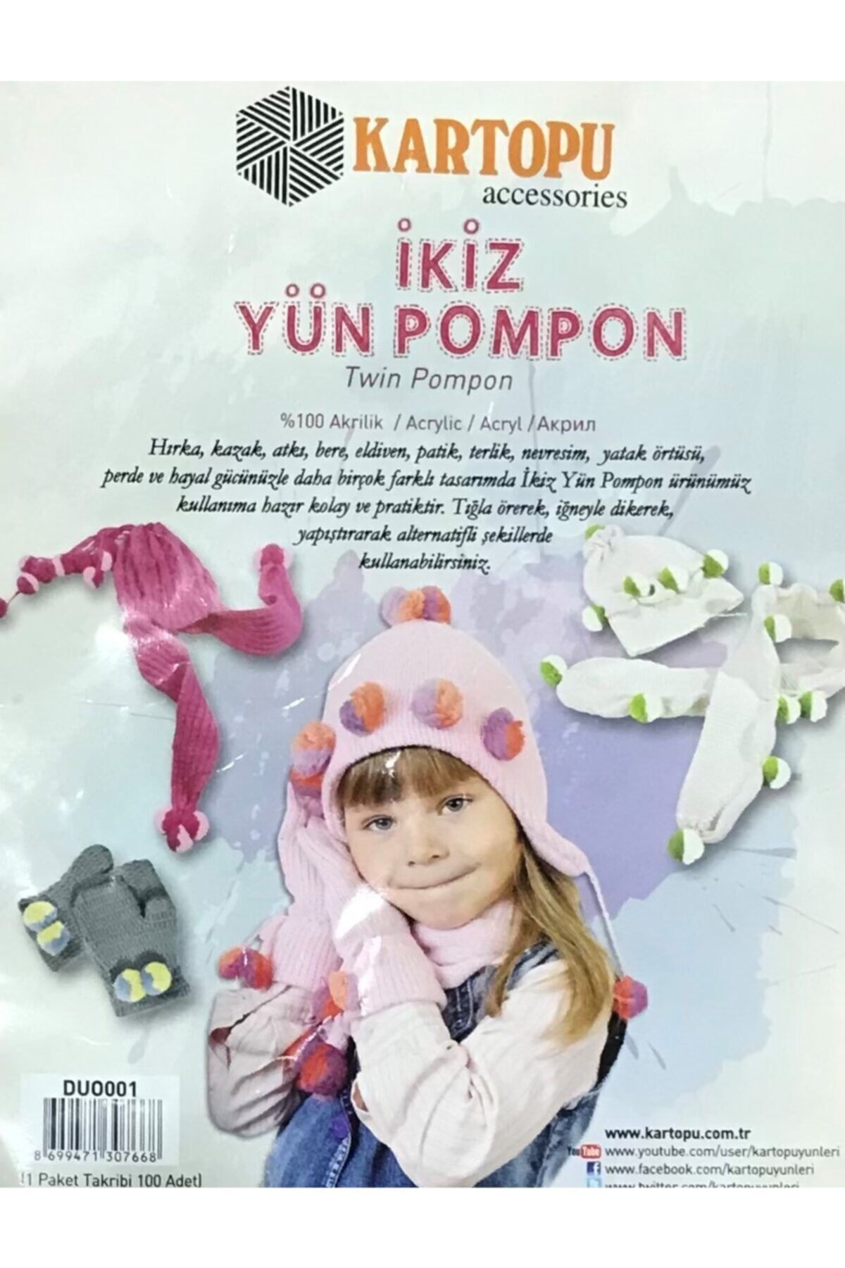Ikiz Yün Ponpon 10 Adet Renk:beyaz/mavi