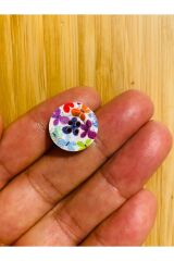 Çiçek Desen Boyalı Dekoratif Ahşap Düğme 18 mm.  6'lı Paket.