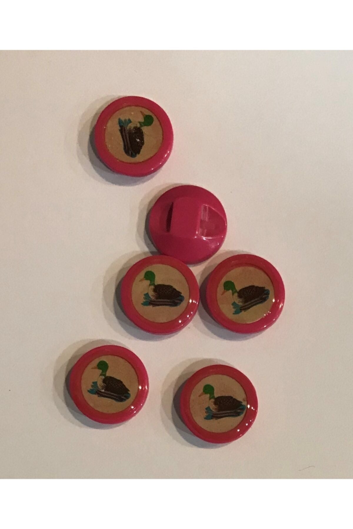 Yeşilbaş Ördek Bebe Düğmesi. 1.4cm. 6'lı Paket. Fuşya.