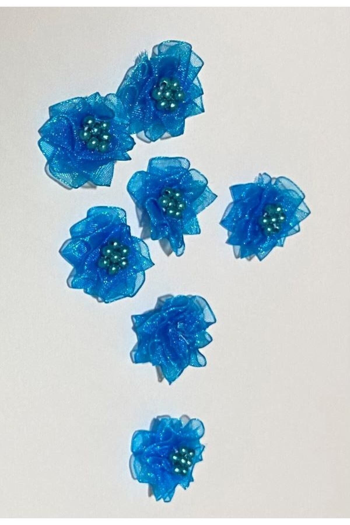 Organze Kurdele El Yapımı Incili Gül. 2.8cm. 10 Adet.