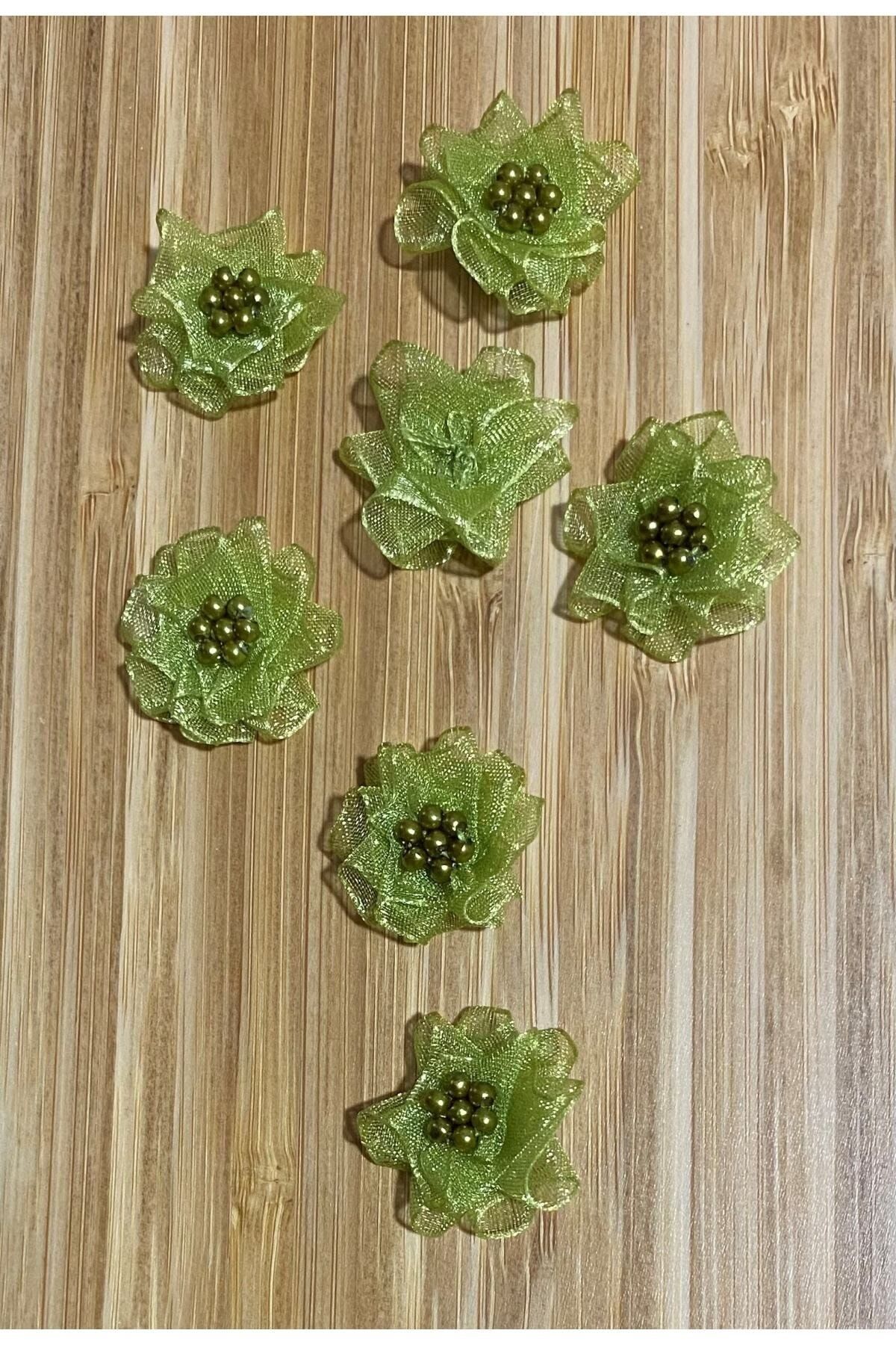 Organze Kurdele El Yapımı Incili Gül. 2.8cm. 10 Adet.