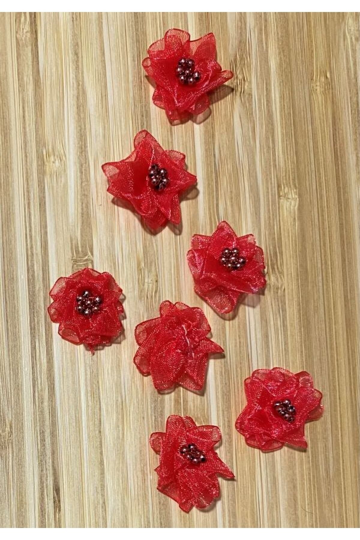 Organze Kurdele El Yapımı Incili Gül. 2.8cm. 10 Adet.