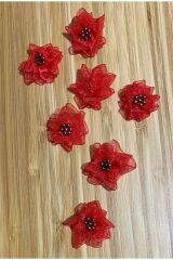 Organze Kurdele El Yapımı Incili Gül. 2.8cm. 10 Adet.