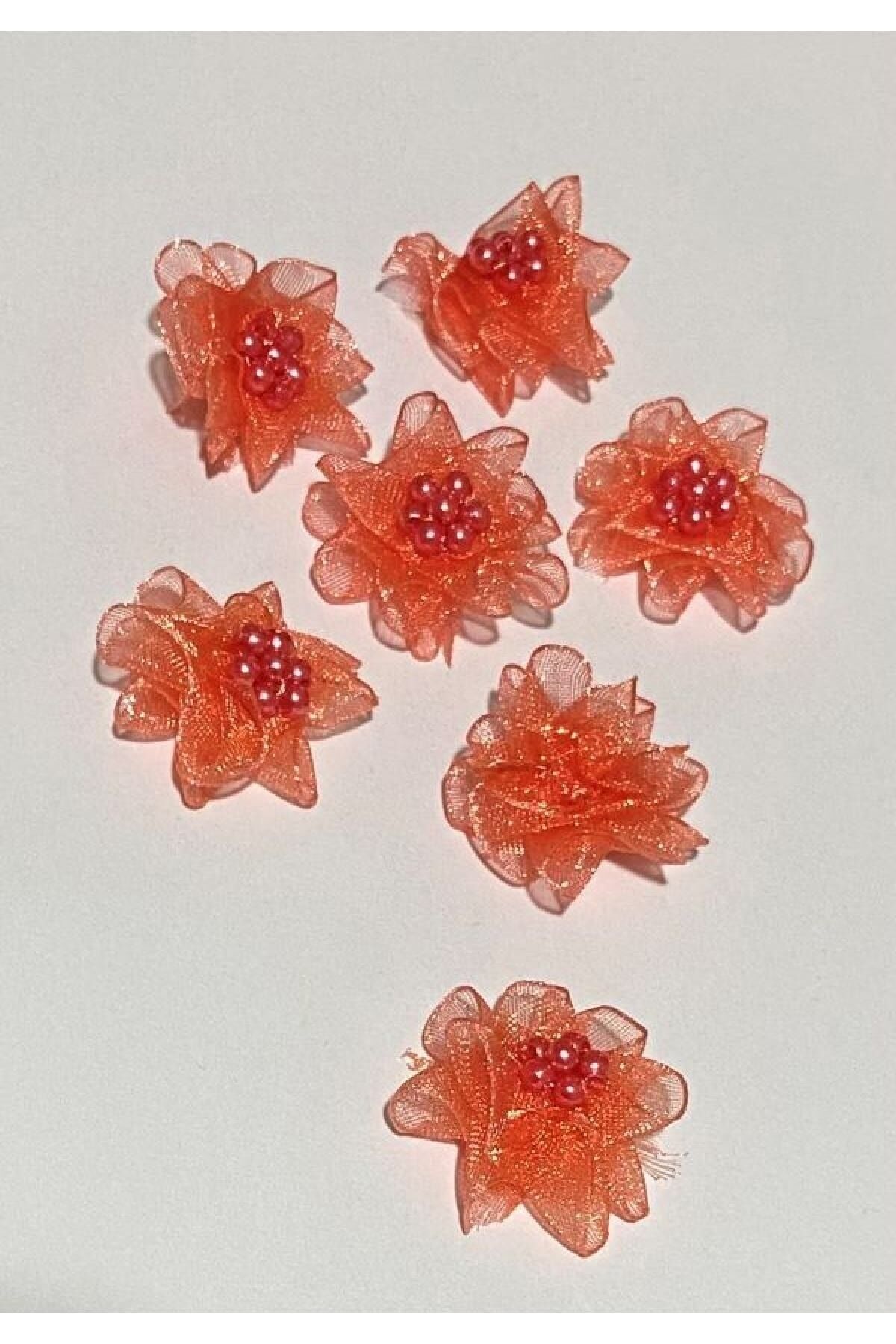 Organze Kurdele El Yapımı Incili Gül. 2.8cm. 10 Adet.