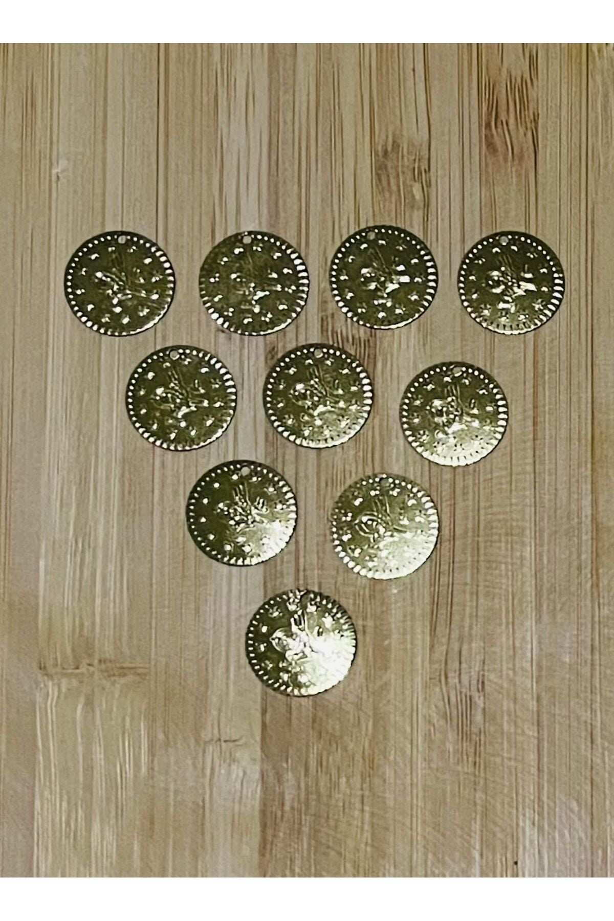 Ince Metalik Kaplama Tuğra Plastik Pul 16mm. Tahmini 150-160 Adet Civarı. Gold.