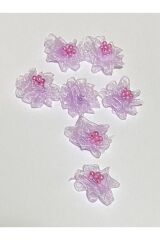 Organze Kurdele El Yapımı Incili Gül. 2.8cm. 10 Adet.