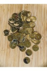 Ince Metalik Kaplama Tuğra Plastik Pul 20mm. Tahmini 100 Adet Civarı. Gold.