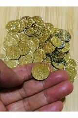 Ince Metalik Kaplama Tuğra Plastik Pul 20mm. Tahmini 100 Adet Civarı. Gold.