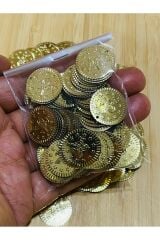 Ince Metalik Kaplama Tuğra Plastik Pul 20mm. Tahmini 100 Adet Civarı. Gold.