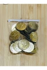 Ince Metalik Kaplama Tuğra Plastik Pul 20mm. Tahmini 100 Adet Civarı. Gold.