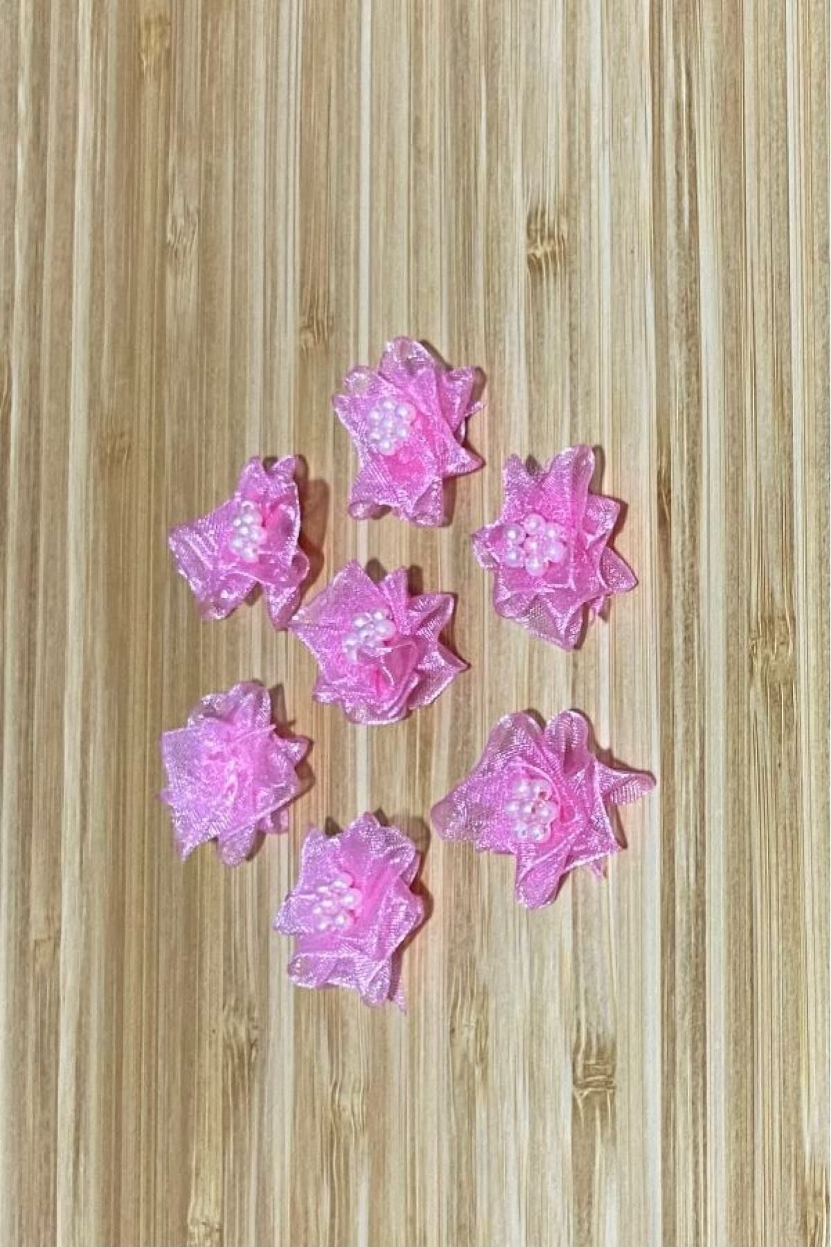 Organze Kurdele El Yapımı Incili Gül. 2.8cm. 10 Adet.