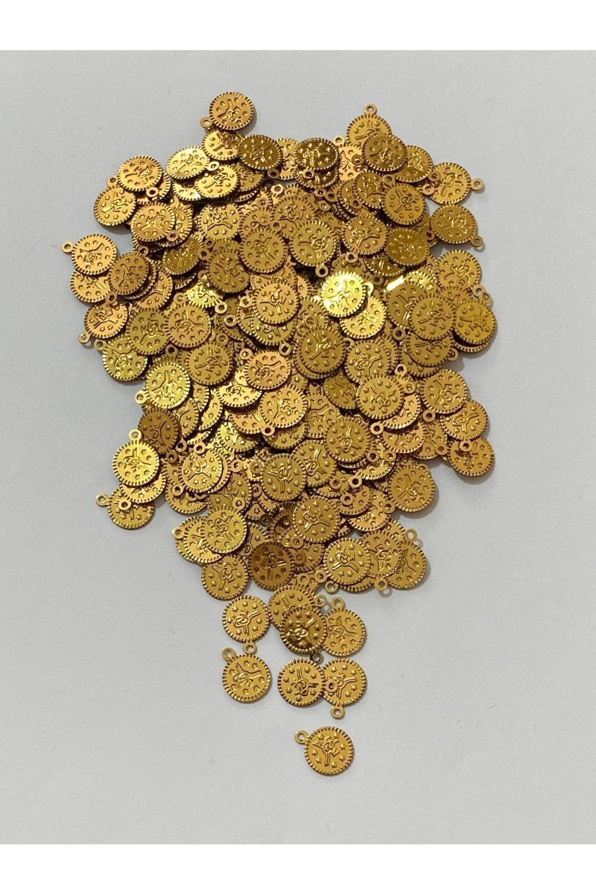 Ince Tuğra Plastik Pul 13mm. Tahmini 240 ad.. Gold. Ürün ebat ve renk tonu öncekinden farklıdır.