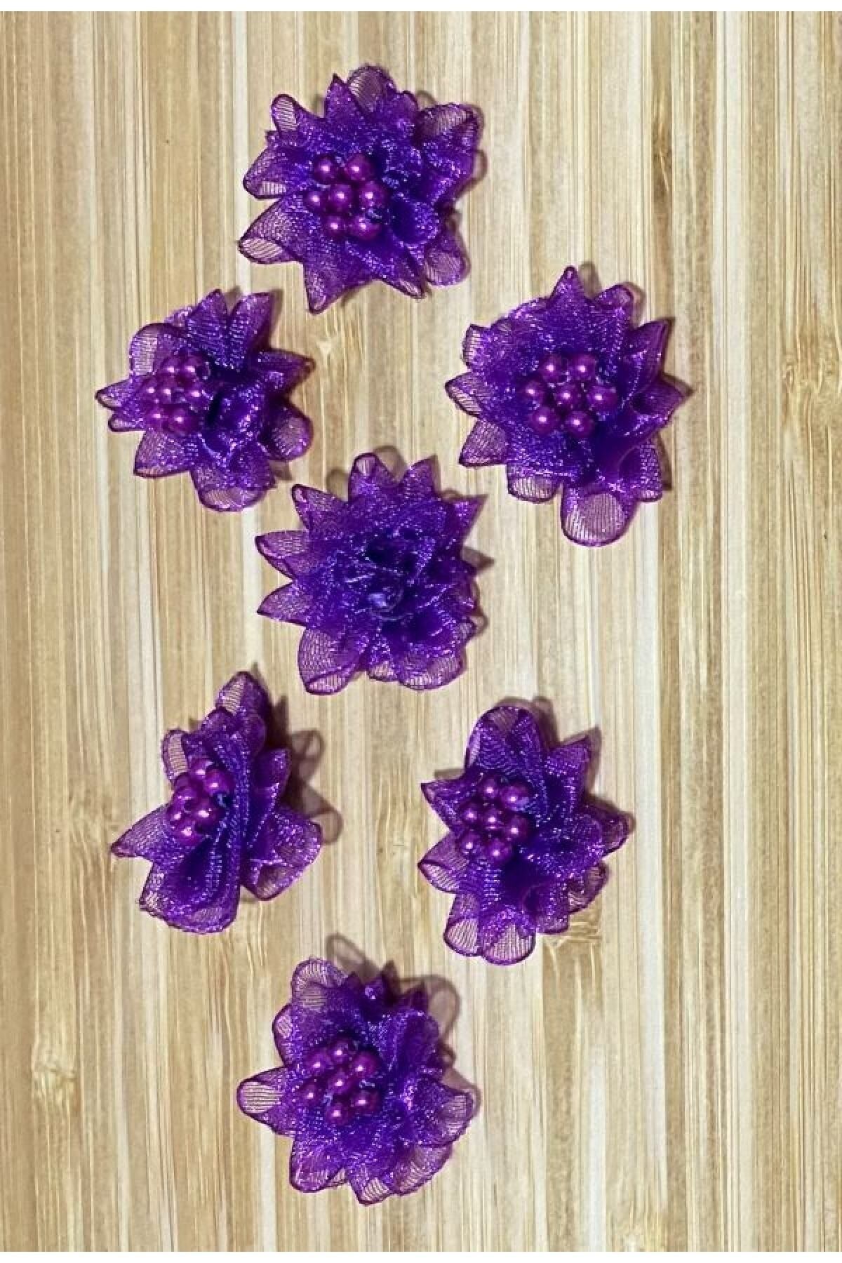 Organze Kurdele El Yapımı Incili Gül. 2.8cm. 10 Adet.