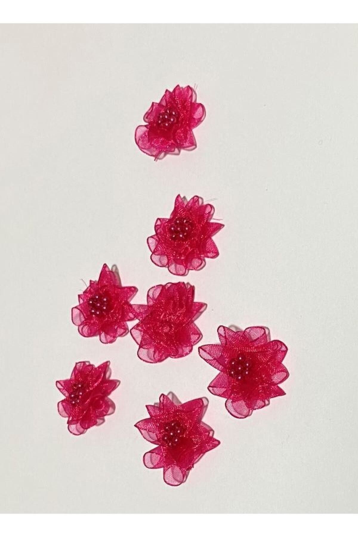 Organze Kurdele El Yapımı Incili Gül. 2.8cm. 10 Adet.