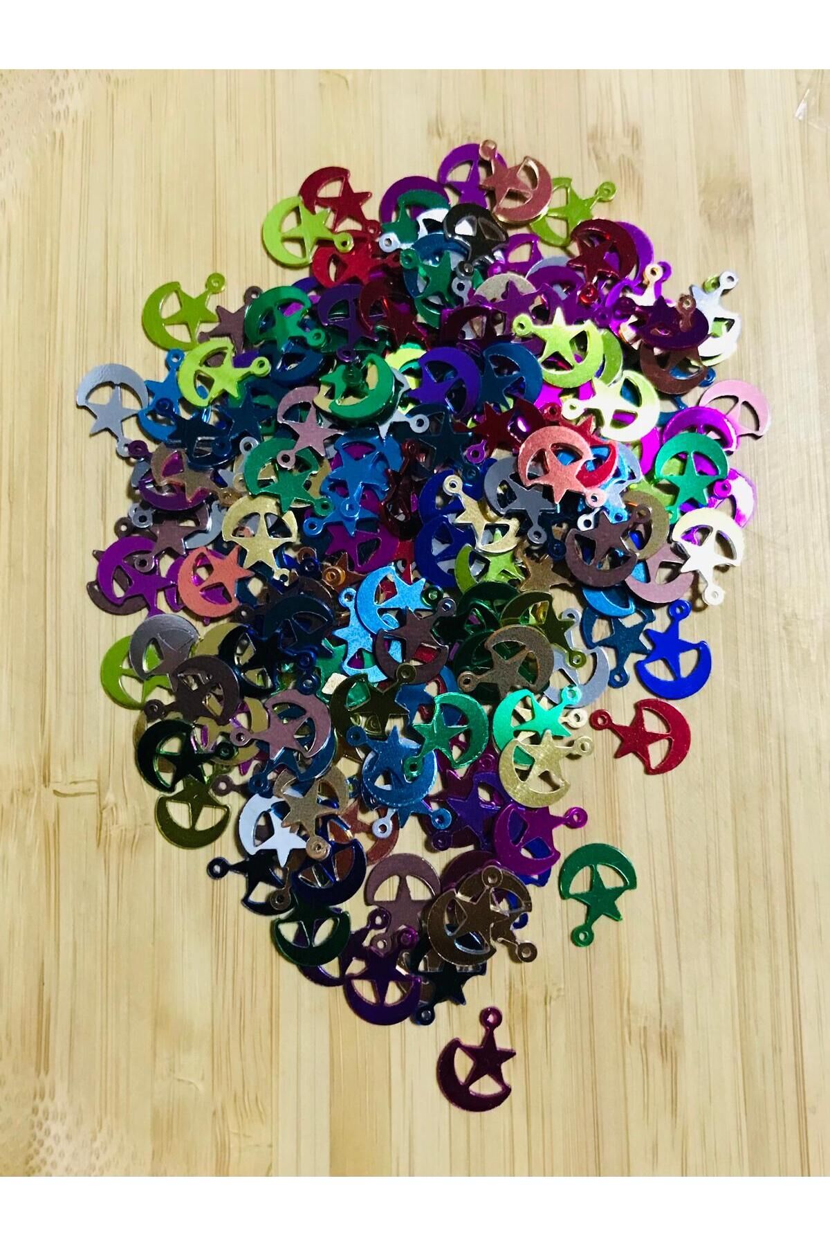 Yıldızlı Hilal Küpe Renkli Pleksi Kalın Pul. 20gr