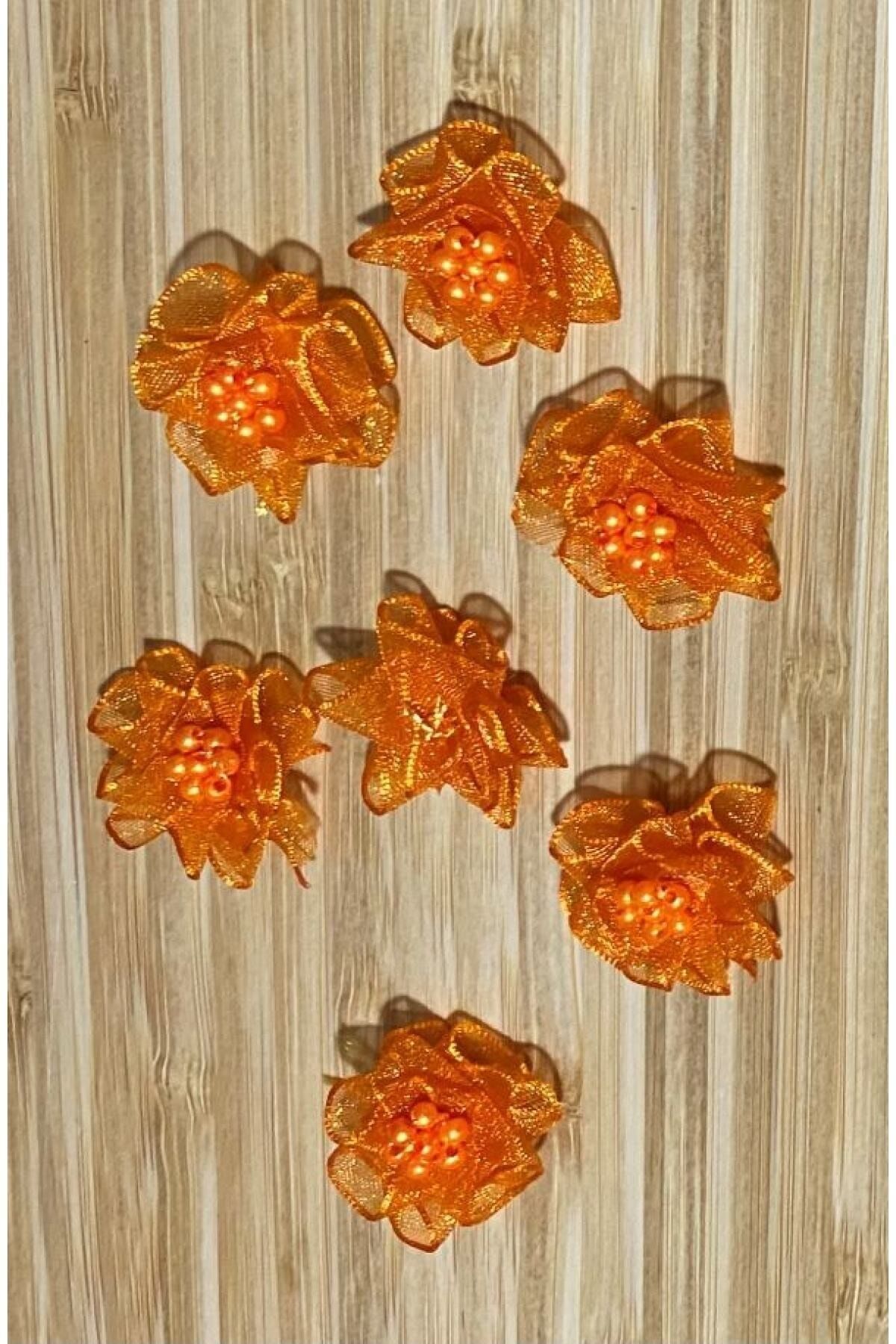 Organze Kurdele El Yapımı Incili Gül. 2.8cm. 10 Adet.