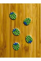 Çilek Şekilli Boyalı Ahşap Düğme 16 x 13 mm.  5'li Paket. Yeşil.