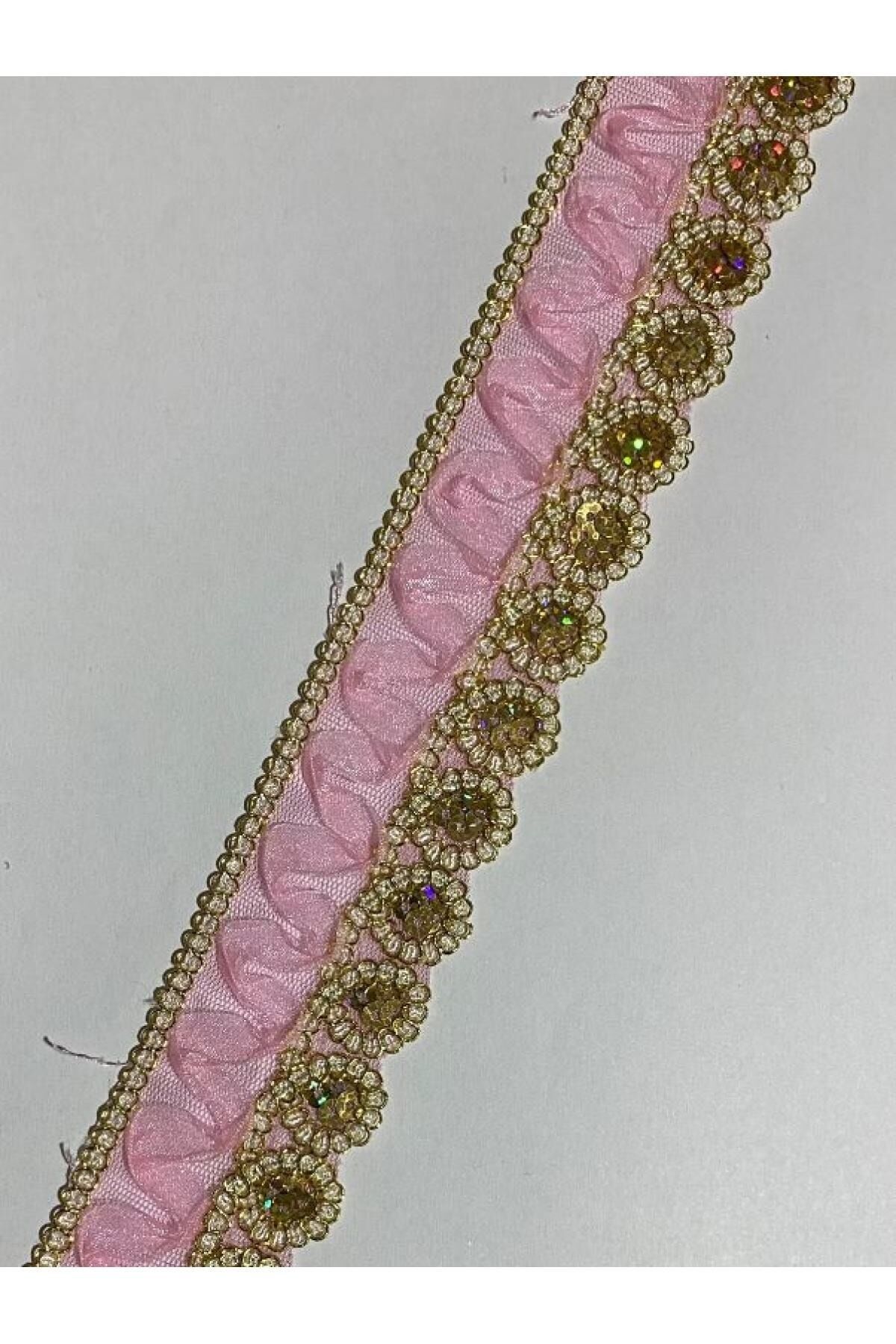 Organze Pullu Güpür 4cmx1,4metre. Pembe