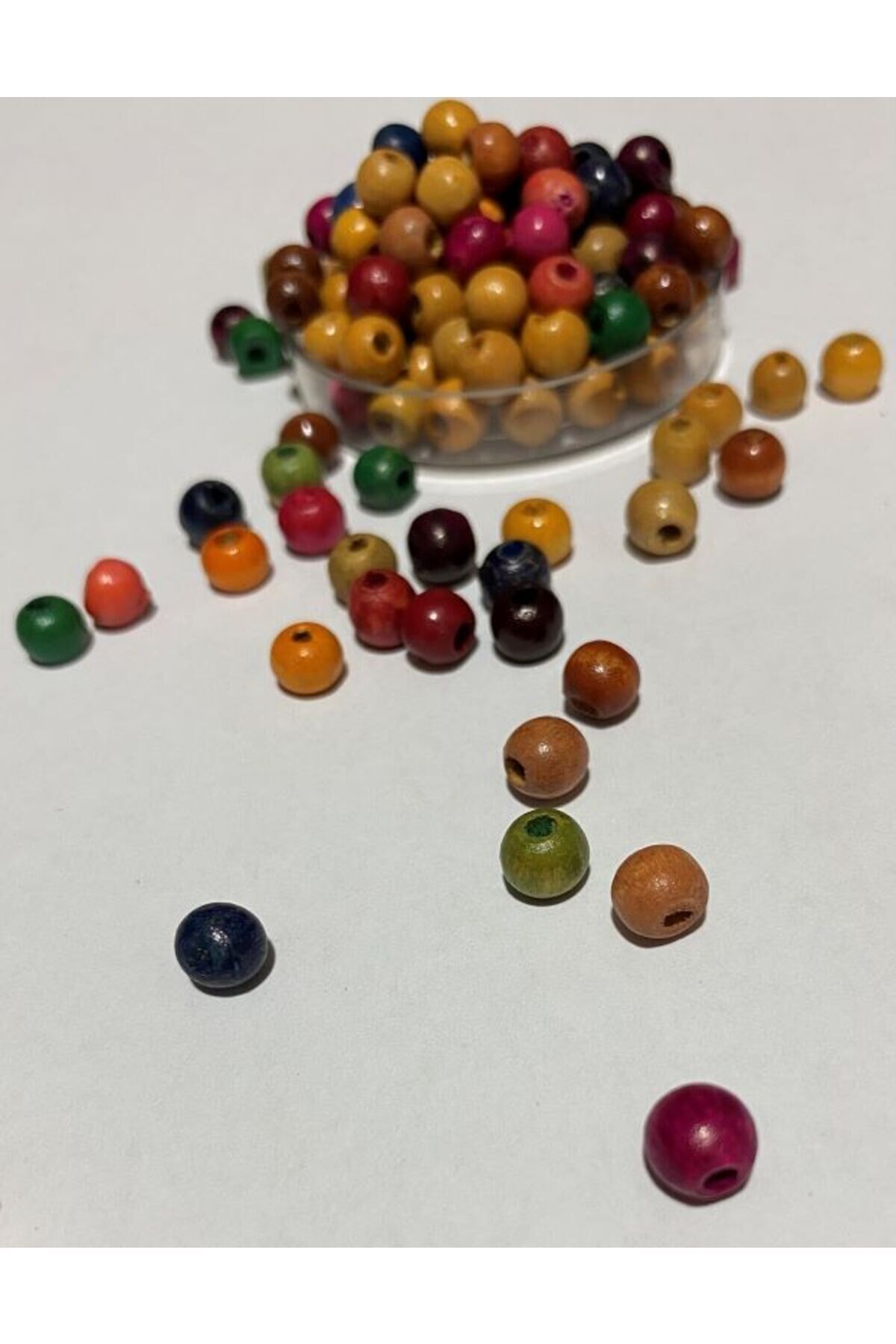 Yuvarlak Ahşap Takı Boncuk Karışık Renkli. 5mm. 15gr.