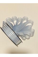 Çizgili şifon kurdele (Kurdale) 2.5cm x 20metre. Renk No:12 Mavi.