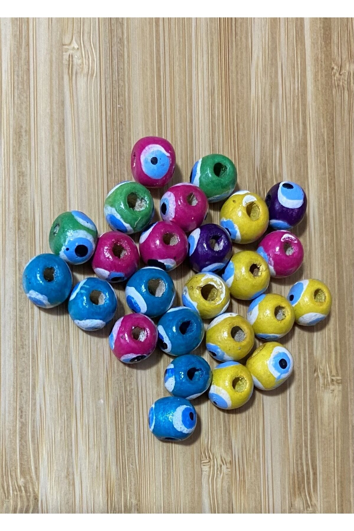 Ahşap Boyalı Karışık Renk Nazar Boncuğu. 25 Adet 1cm.