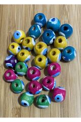 Ahşap Boyalı Karışık Renk Nazar Boncuğu. 25 Adet 1cm.