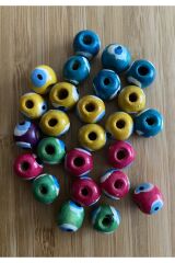 Ahşap Boyalı Karışık Renk Nazar Boncuğu. 25 Adet 1cm.