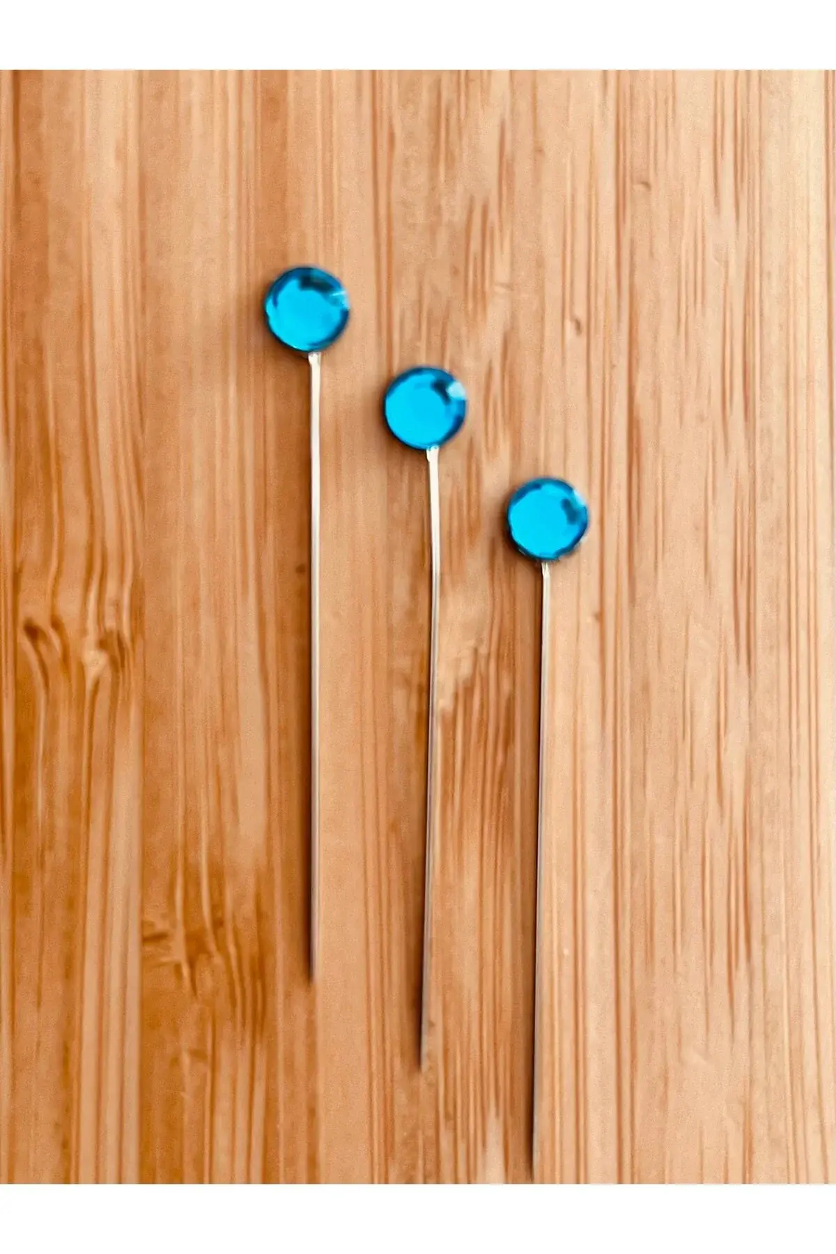 Taşlı Şal Eşarp İğnesi. 38mm. 3'lü Paket. Mavi.