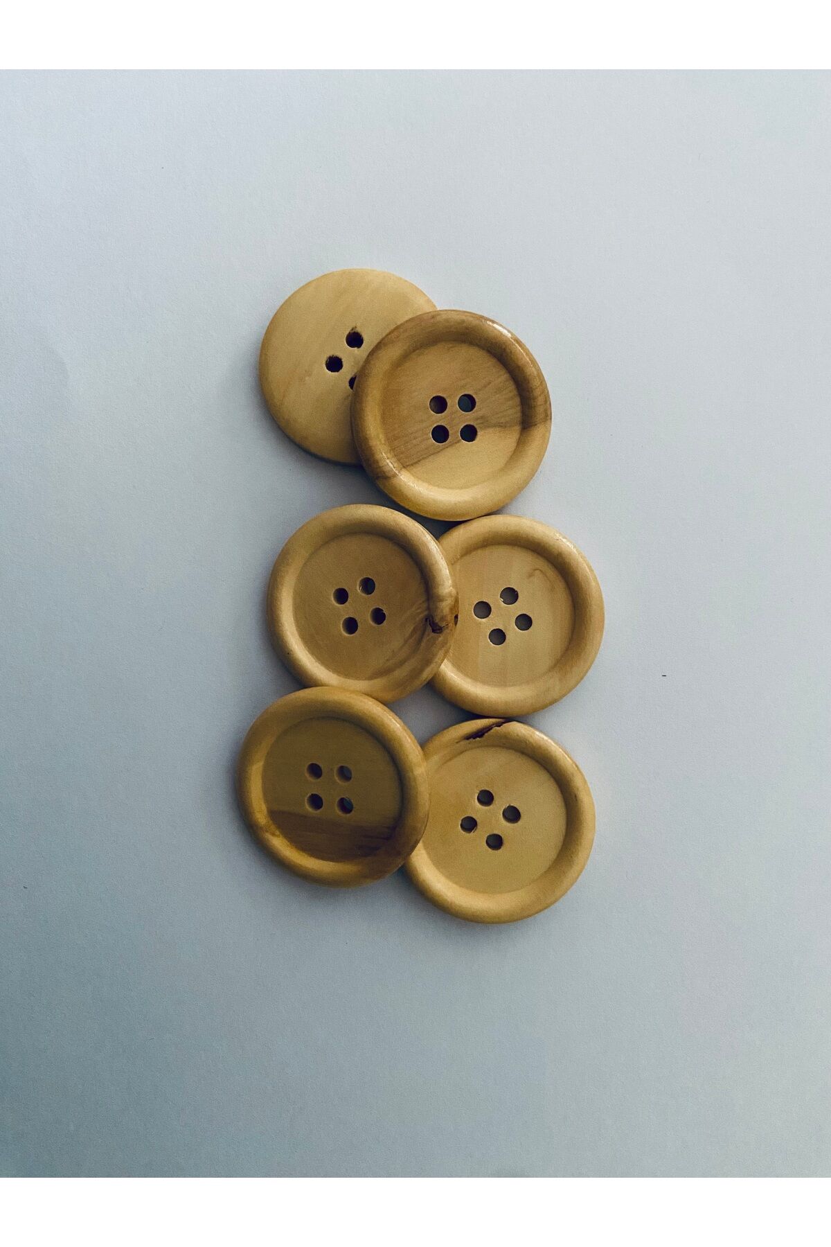 Ahşap Düğme. 30mm. (3CM) 6 Adet. (PALTO, KABAN, HIRKA VE YELEK DÜĞMESİ) Renk: Naturel.