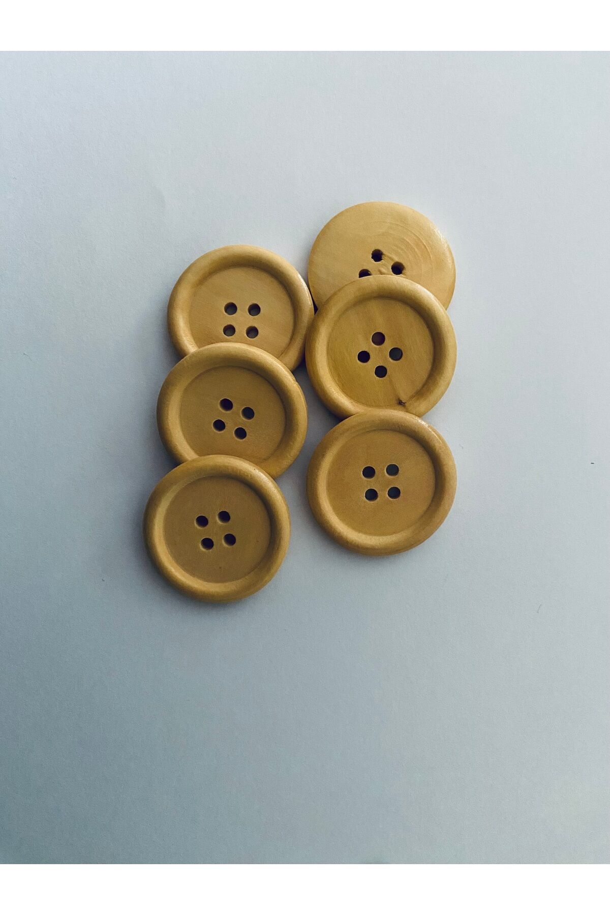 Ahşap Düğme. 3cm. 6'lı Paket. (Palto, Kaban, Hırka ve Yelek Düğmesi) Renk: Naturel.