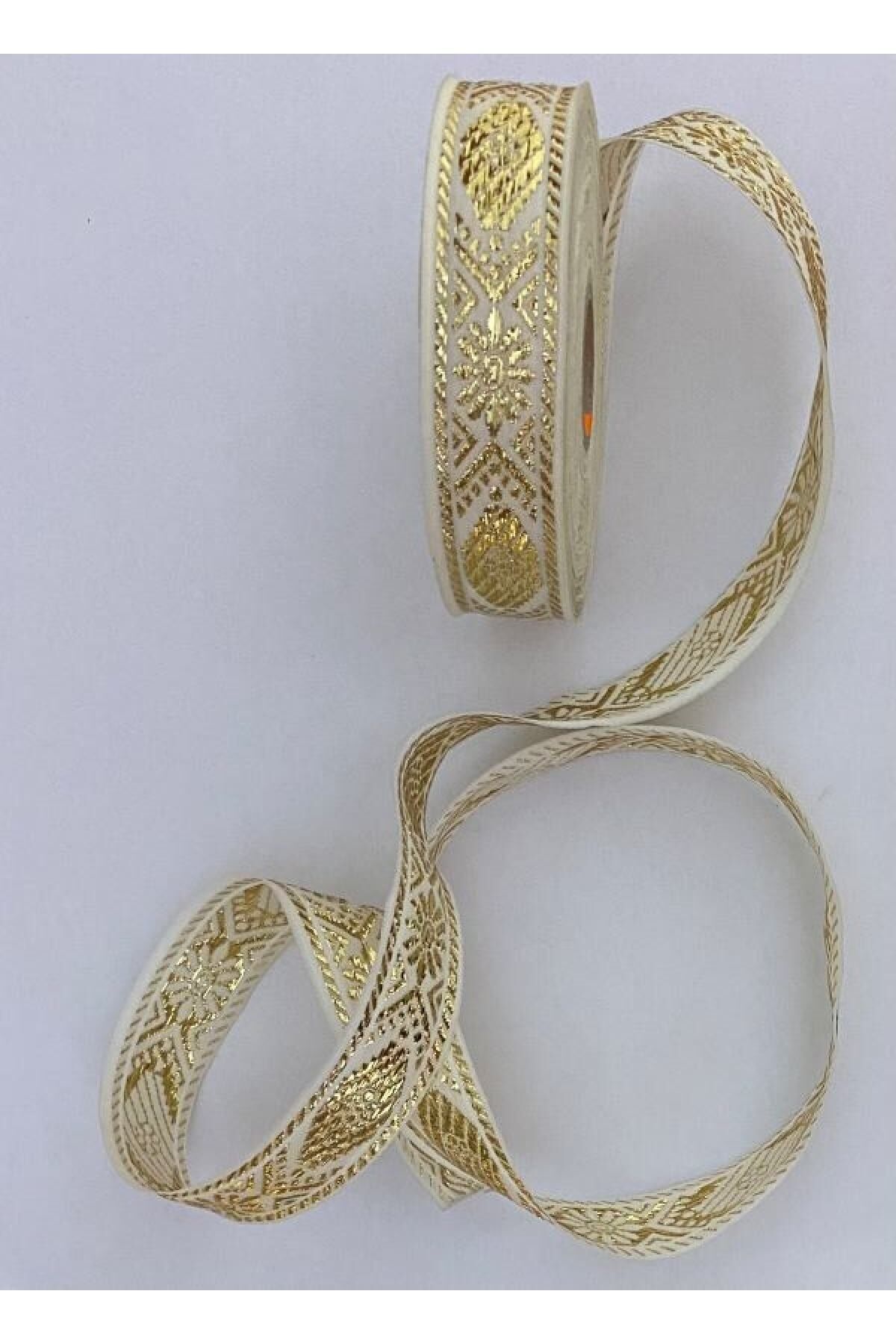 Dekoratif Şerit. 25mmx2metre. Krem. Sarı Sim. No:7