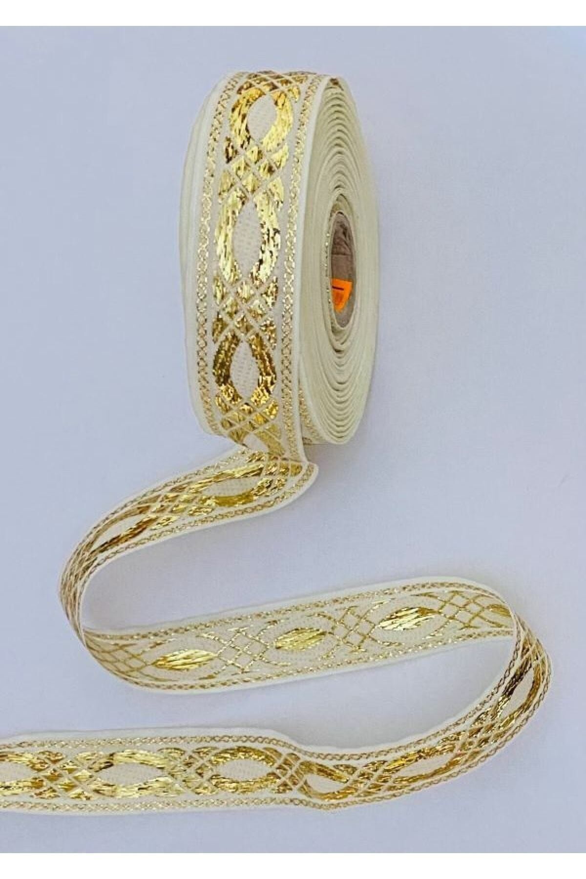 Dekoratif Şerit. 25mmx2metre. Krem. Sarı Sim. No:5