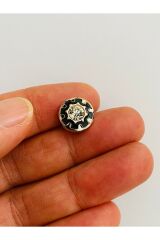 Alttan Dikmeli Taşlı Metalize Düğme 1.3cm (13mm) 6'lı Paket. Renk: Batik Sarı/Gümüş. No:2