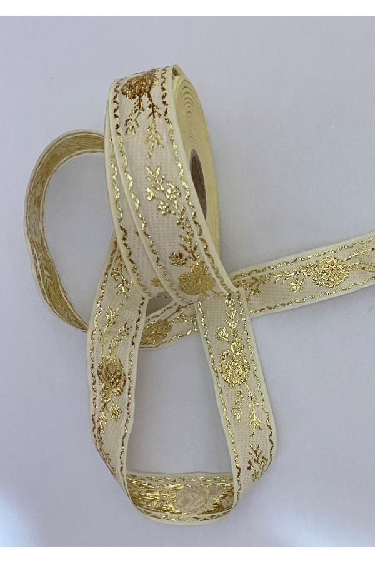 Dekoratif Şerit. 25mmx2metre. Krem. Sarı Sim. No:6