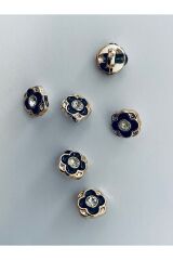 Alttan Dikmeli Taşlı Metalize Düğme 1.3cm (13mm) 6'lı Paket. Renk: Batik Sarı/Gümüş. No:5