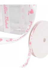 Hoşgeldin Bebek Saten Kurdele. 1cmx10metre. Beyaz/pembe.