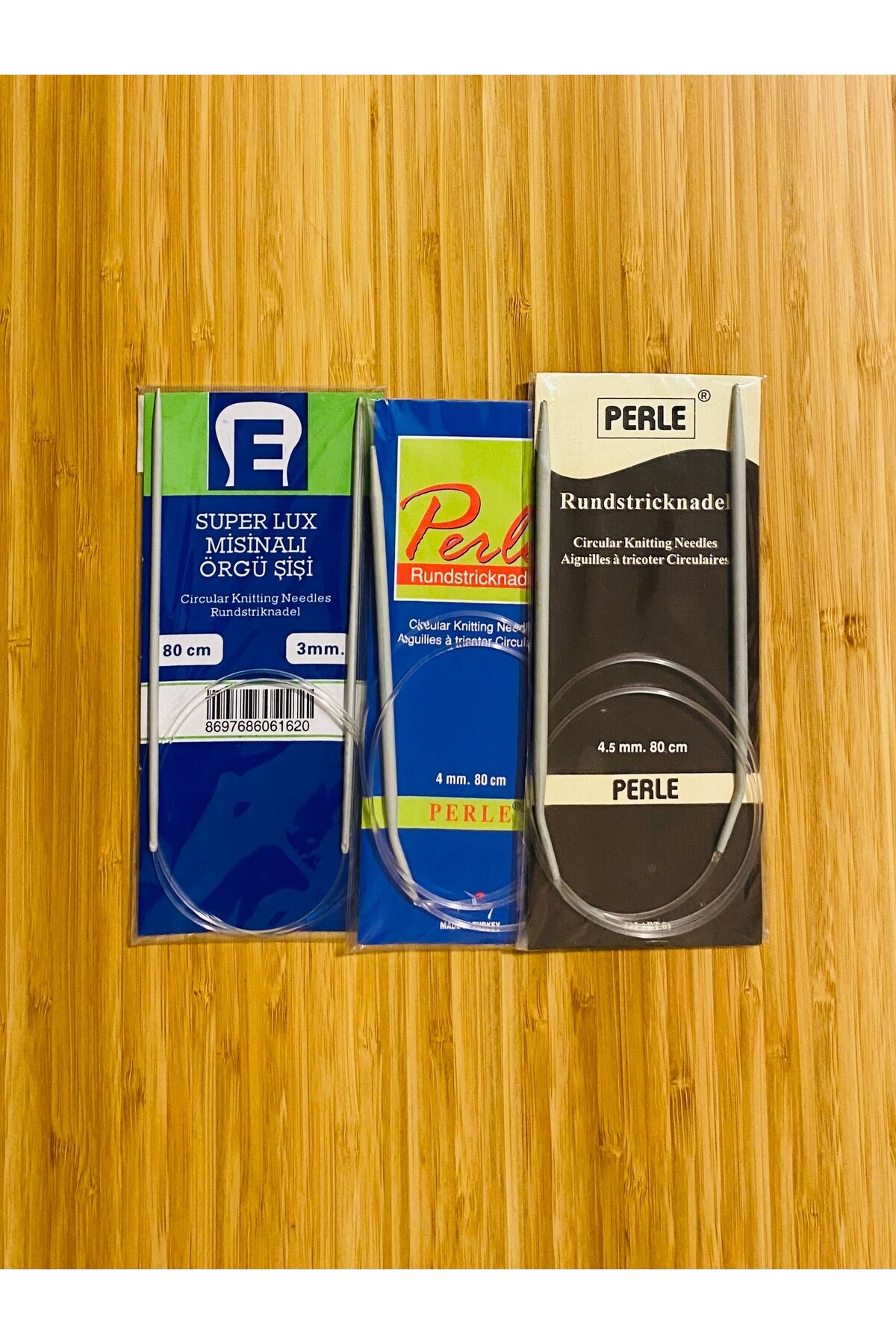 Alüminyum Misinalı El Örgü Şiş 80cm. No: 3.0,-4.0,-4.5.  3'lü Set.