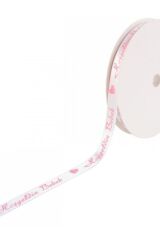 Hoşgeldin Bebek Saten Kurdele. 1cmx10metre. Beyaz/pembe.