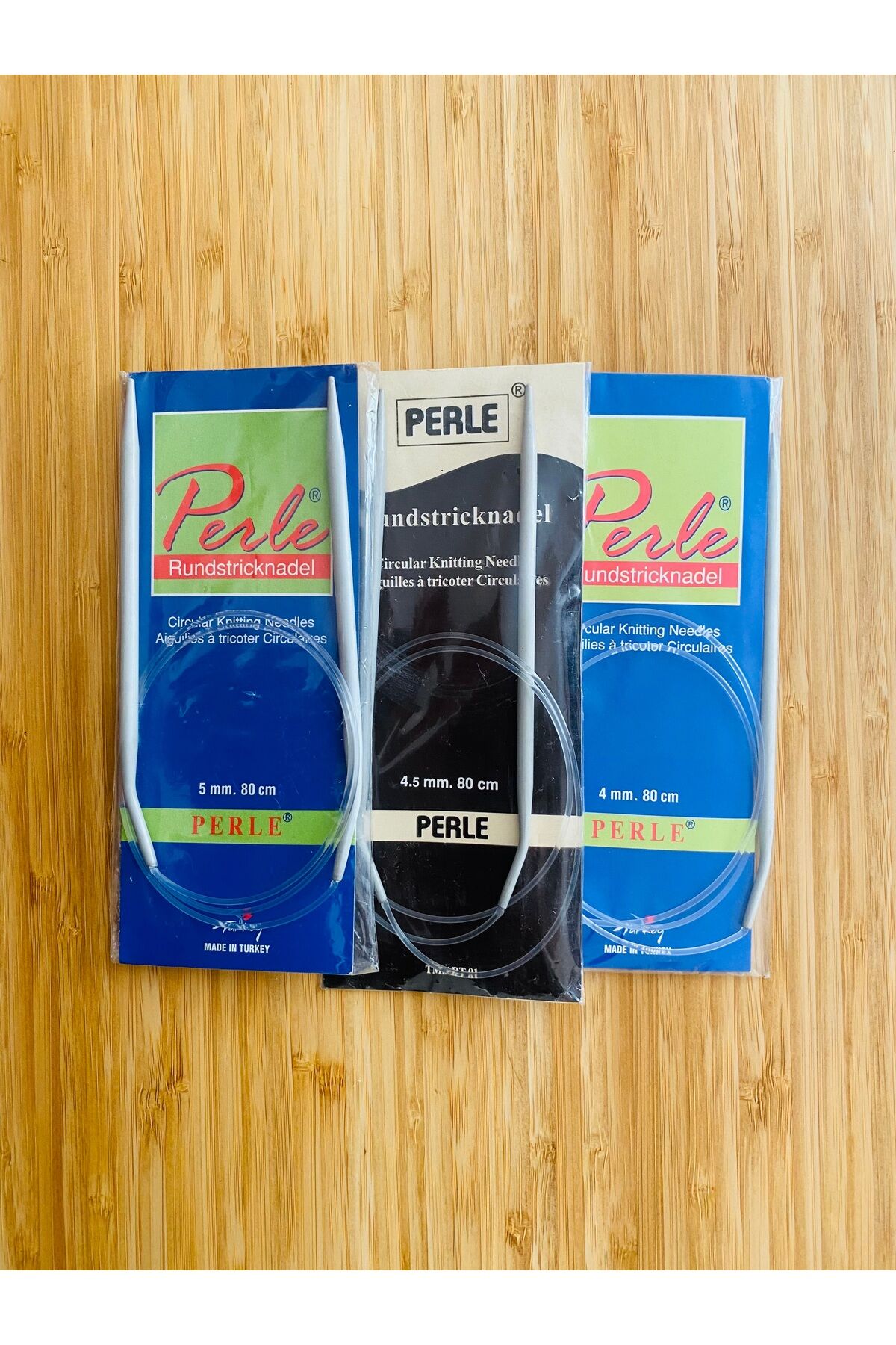 Alüminyum Misinalı El Örgü Şiş 80cm. No: 4.0,-4.5,-5.0.  3'lü Set.